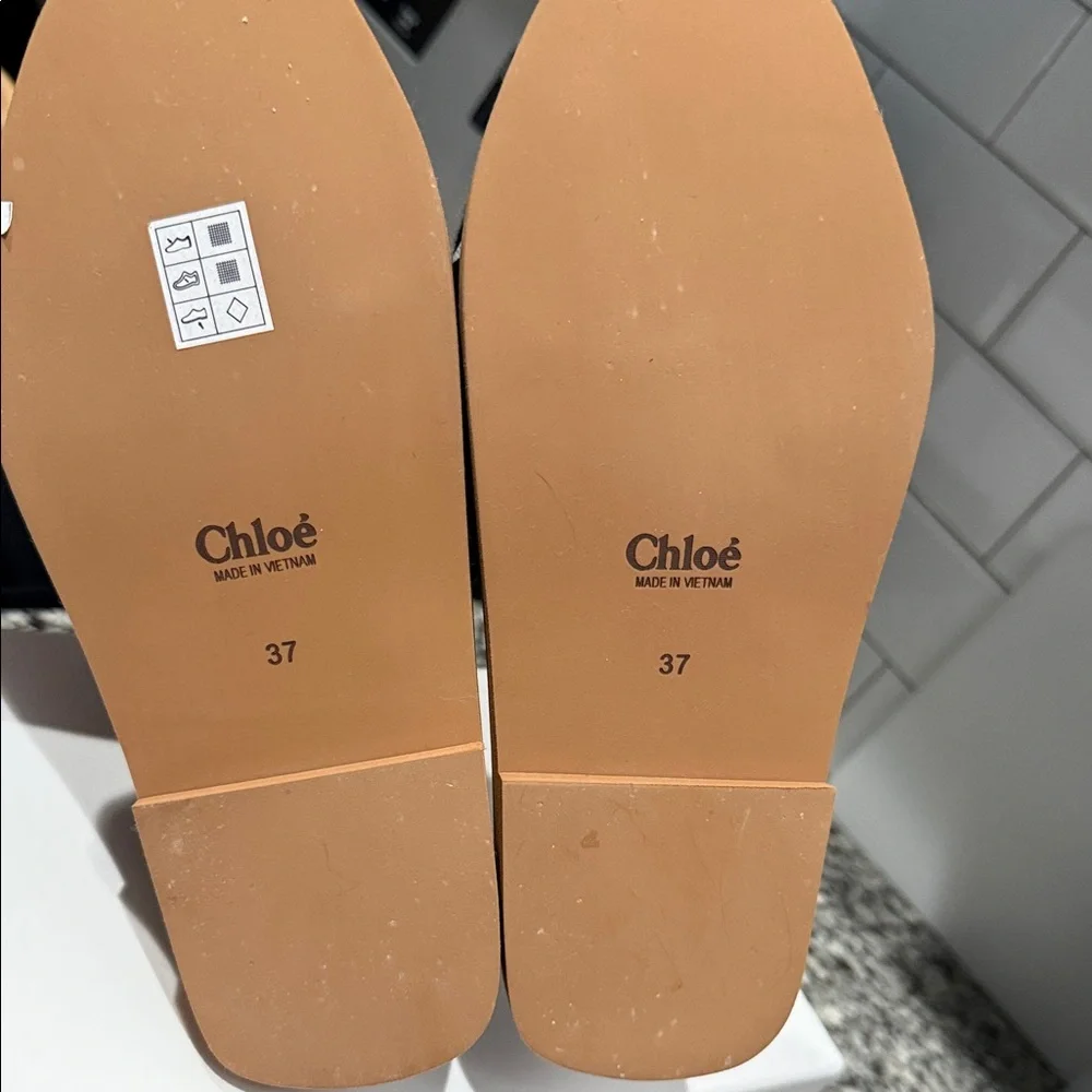 Chloé Black Canvas Logo Slide Sandals with Tan Footbed - Picture 8 of 8